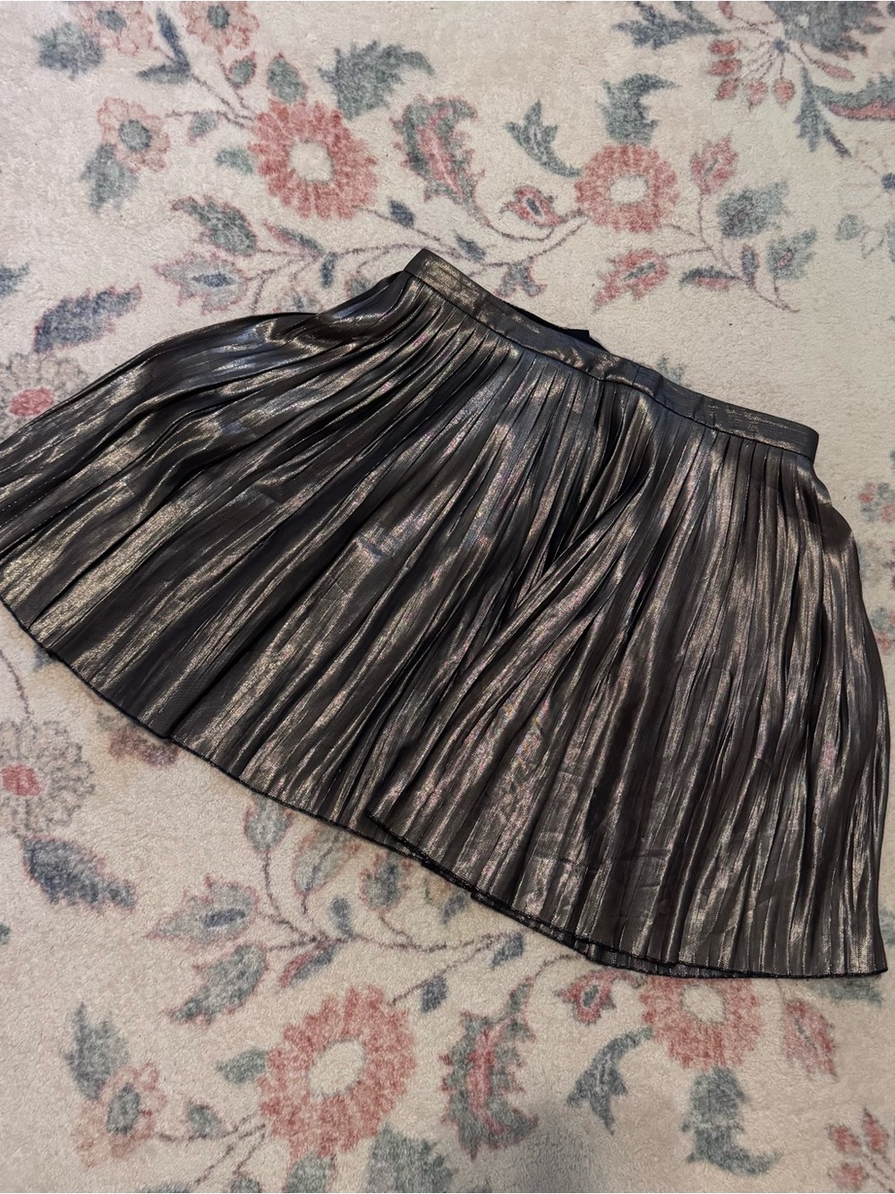 Tory Burch Metallic Grey Pleated Skater Skirt